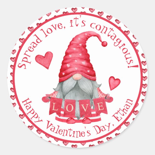 Adesivo Redondo Gnomo Boy With Hearts| Classmates Namorados (Frente)