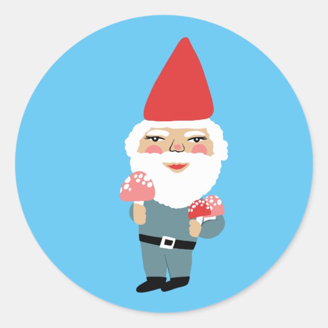 Adesivo Redondo Gnomo Cogumelo Corado e Divertido (Frente)