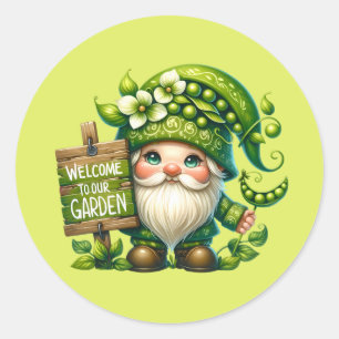 Adesivo Redondo Gnomo de jardim de boas-vindas