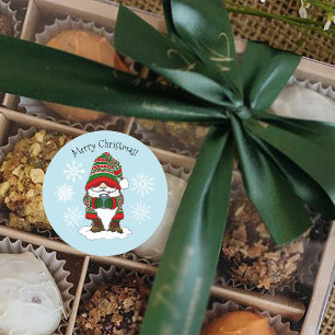 Adesivo Redondo Gnomo de Natal Aconchegante Vermelho Verde Inverno