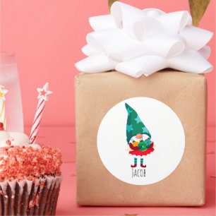 Adesivo Redondo Gnomo de Natal bonito com Enfeites de natal