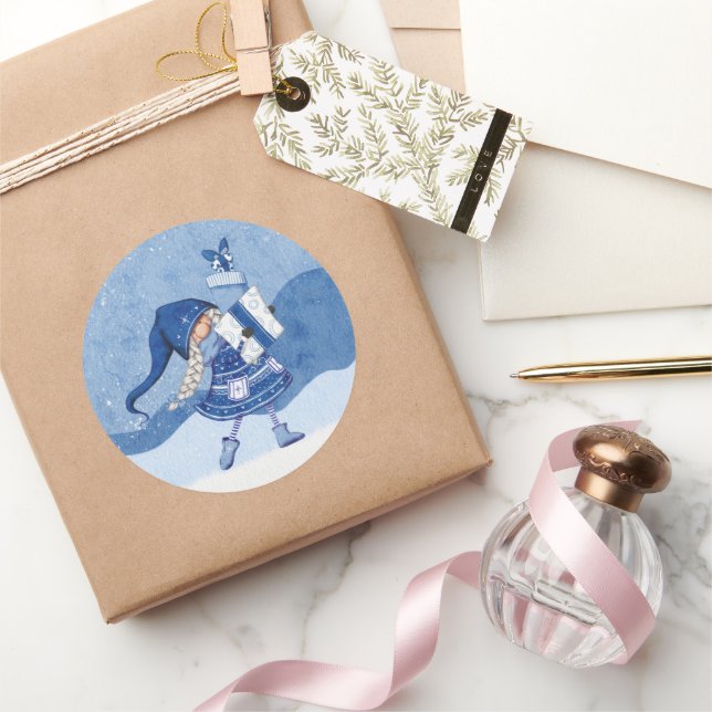 Adesivo Redondo Gnomo de Natal com Gifts Sticker (Presentear)
