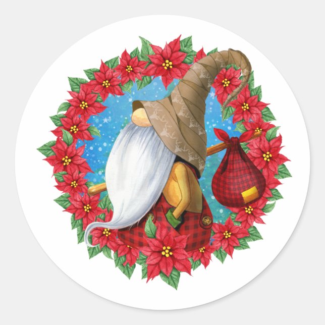 Adesivo Redondo Gnomo de Natal Nórdico (Frente)