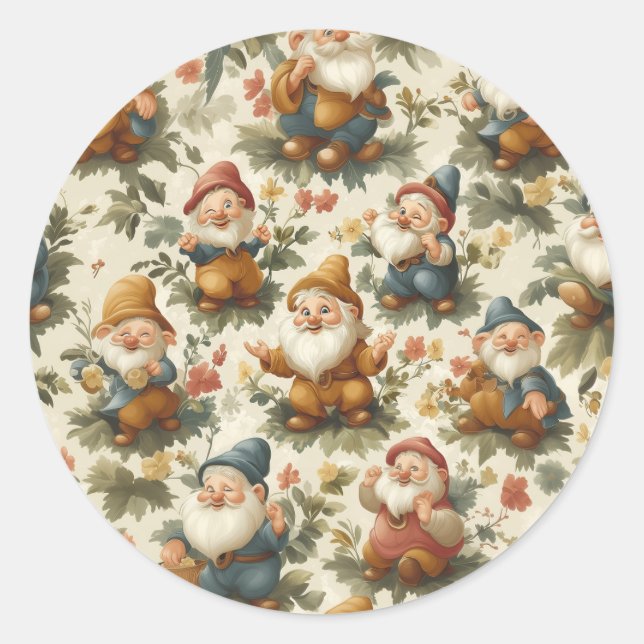 Adesivo Redondo Gnomo e design de flores (Frente)