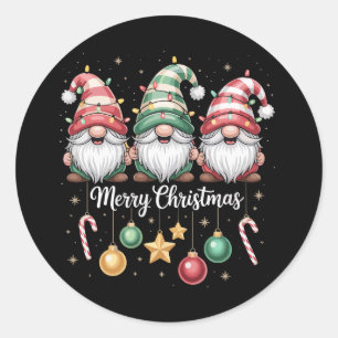 Adesivo Redondo Gnomo Família Luz de Natal Gnome Natal Corresponde