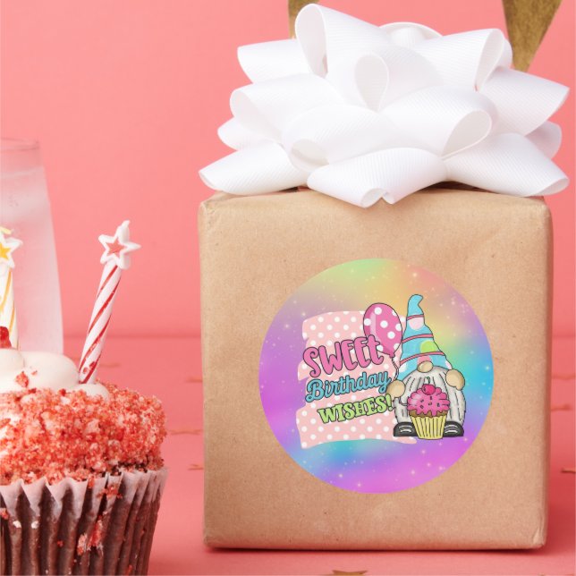 Adesivo Redondo gnomo feliz de aniversário (Festa)