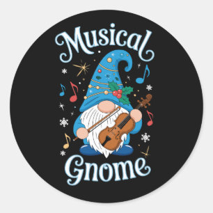 Adesivo Redondo Gnomo Musical Natal Violino Azevinho Flocos de Nev