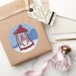 Adesivo Redondo Gnomo Natal em Lanterna Sticker