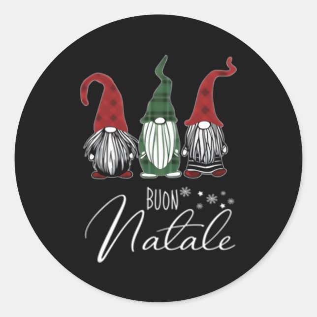 Adesivo Redondo Gnomos Buon Natale Feliz italiana (Frente)