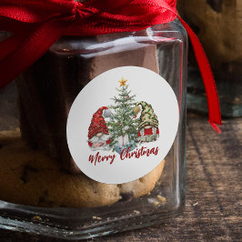 Adesivo Redondo Gnomos Cachorros de Aquarela Feliz Natal