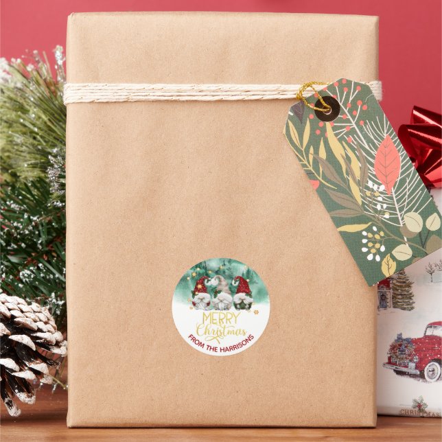 Adesivo Redondo Gnomos Cons Três Felizes Floresta de Natal Clássic (Feriado)