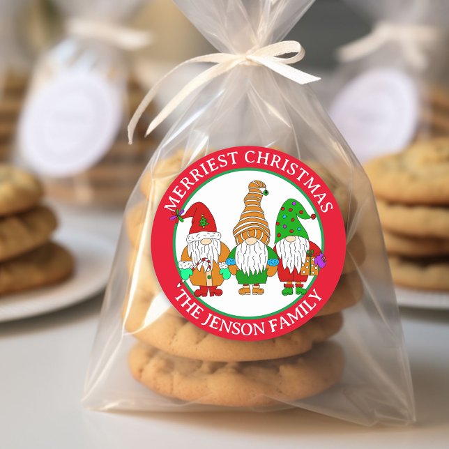 Adesivo Redondo Gnomos de Cartoon Personalizados - Natal mais Merr (Criador carregado)