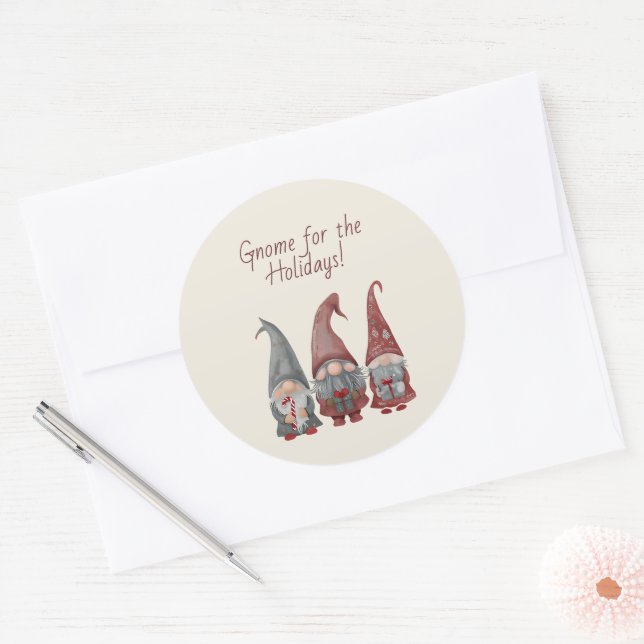 Adesivo Redondo Gnomos de Natal Adoráveis com Feliz Natal (Envelope)