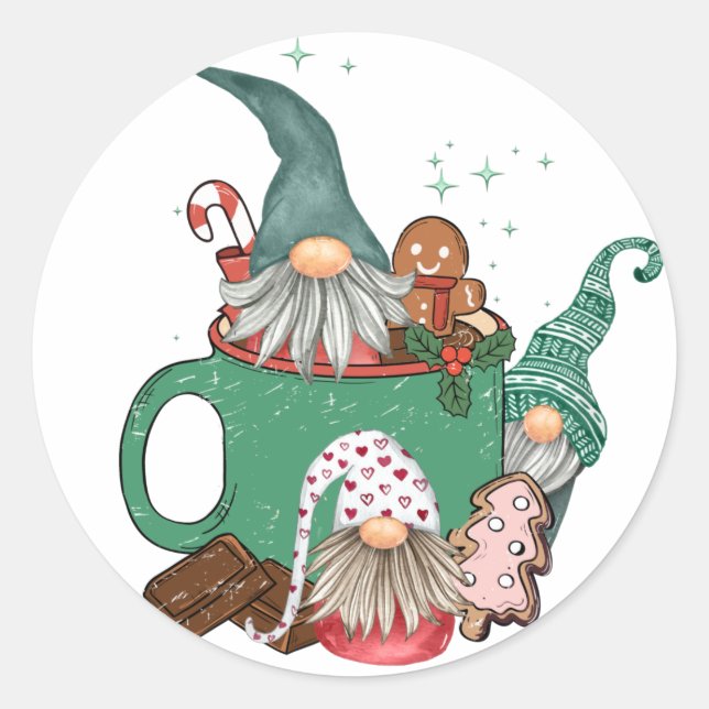 Adesivo Redondo Gnomos de Natal e Cacau (Frente)