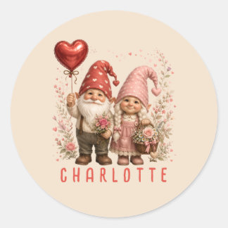Adesivo Redondo Gnomos do Dia dos Namorados Florais Personalizados