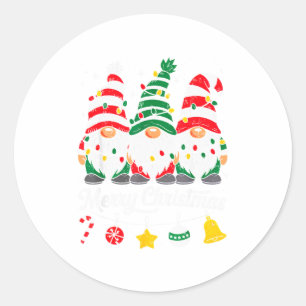 Adesivo Redondo Gnomos Fofos Feliz Natal Luz Família Gnome Natal