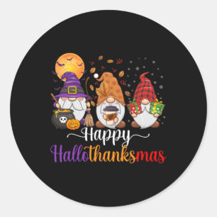Adesivo Redondo Gnomos Halloween Dia de Ação de Graças Feliz Hall