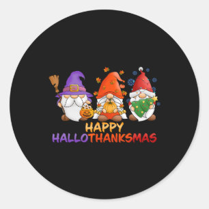 Adesivo Redondo Gnomos Halloween Dia de Ação de Graças Feliz Hall
