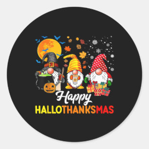 Adesivo Redondo Gnomos Halloween Dia de Ação de Graças Feliz Hall
