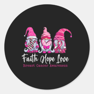 Adesivo Redondo Gnomos Pink Warrior Faith Hope ama Cancer