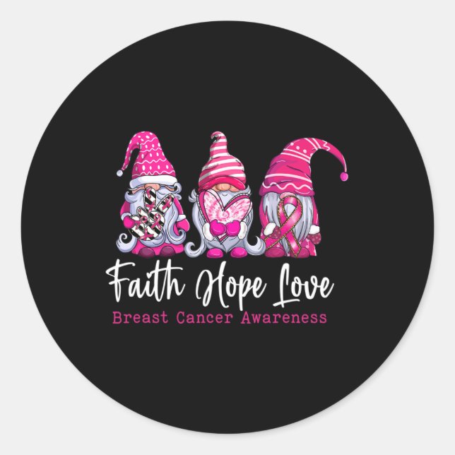 Adesivo Redondo Gnomos Pink Warrior Faith Hope ama Cancer (Frente)