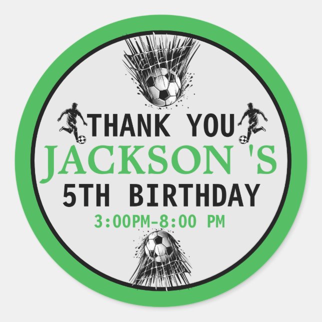 Adesivo Redondo Goal! Festa de aniversário de 5 de futebol (Frente)