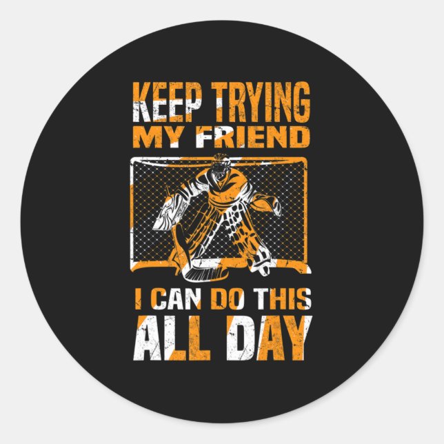 Adesivo Redondo Goalie De Hóquei No Gelo Eu Jogador De Hóquei No G (Frente)