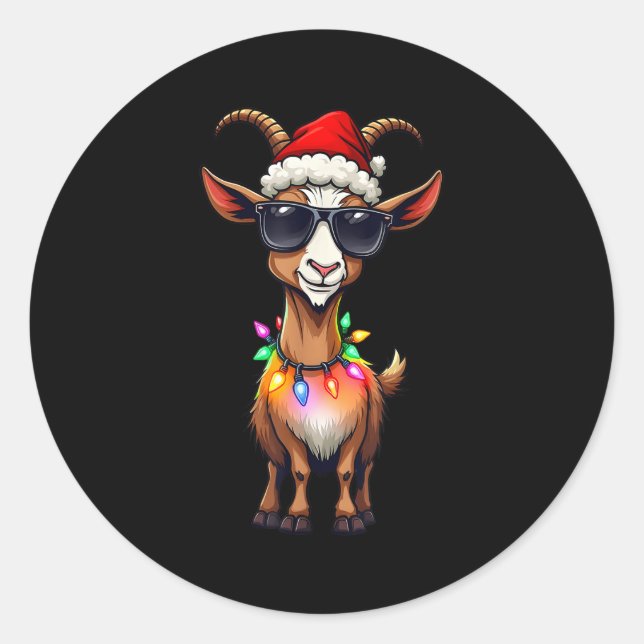 Adesivo Redondo Goat Santa Hat Luz Natal Bonito Natal Pajama (Frente)