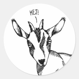 Adesivo Redondo Goat Sketch dizendo "Hej!"
