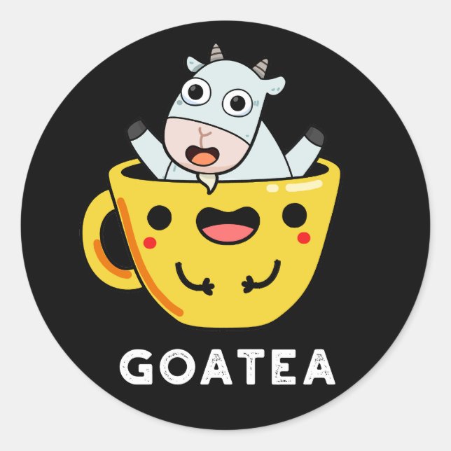Adesivo Redondo Goatea Funny Goat Tea Pun Dark BG (Frente)