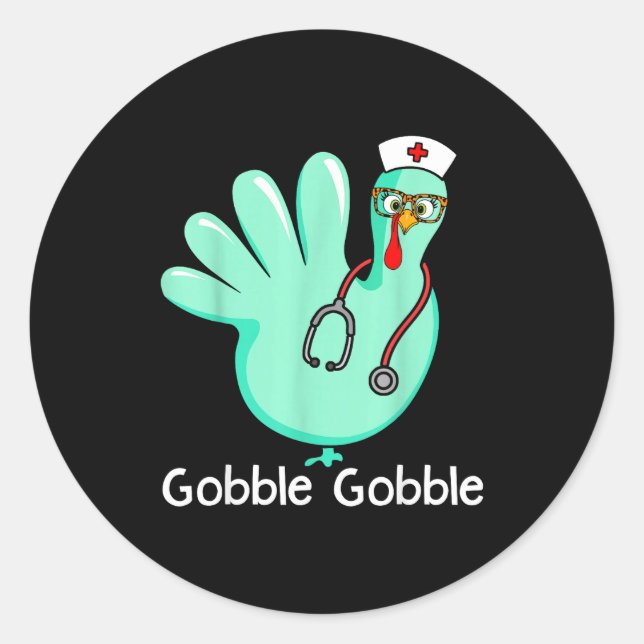 Adesivo Redondo Gobble Gobble Funny Turkey Glove Thanksgiving Nurs (Frente)