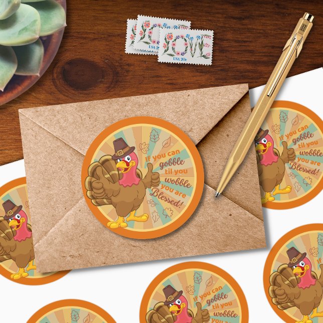 Adesivo Redondo Gobble Til You Wobble Turkey Sticker (Criador carregado)