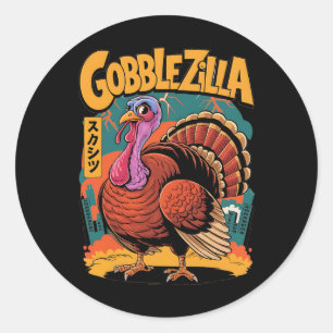 Adesivo Redondo Gobblezilla Funny Ação de Graças Turquia