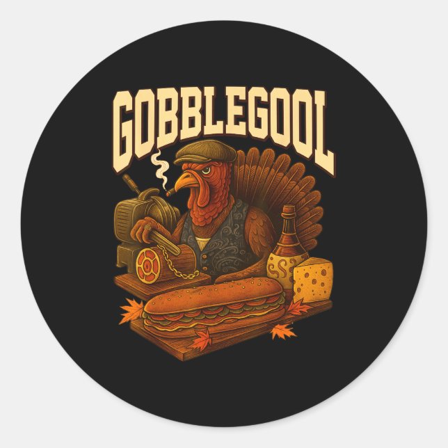Adesivo Redondo Gobbol Turkey Gobble Gool Thanksgiving Retro  (Frente)