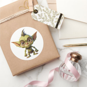 Adesivo Redondo Goblin de Cartoon Bonito com Orelhas Pontas