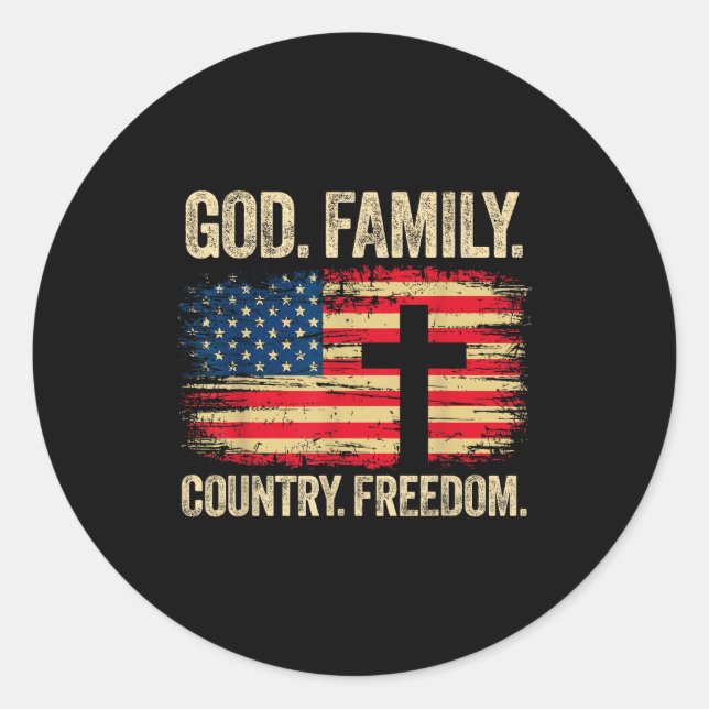 Adesivo Redondo God Family Country Dom Usa Flag Cross  (Frente)