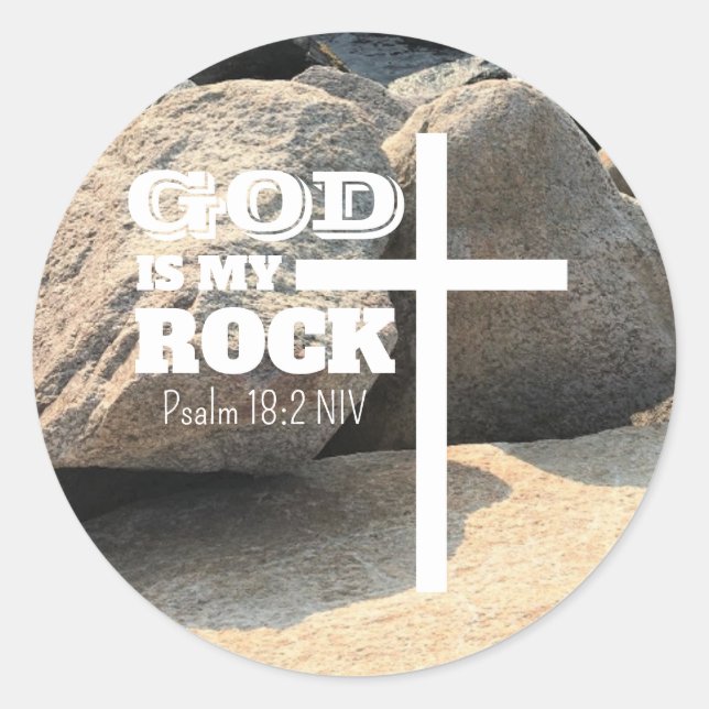 Adesivo Redondo God is My Rock Bible Verse White Cross Christian (Frente)