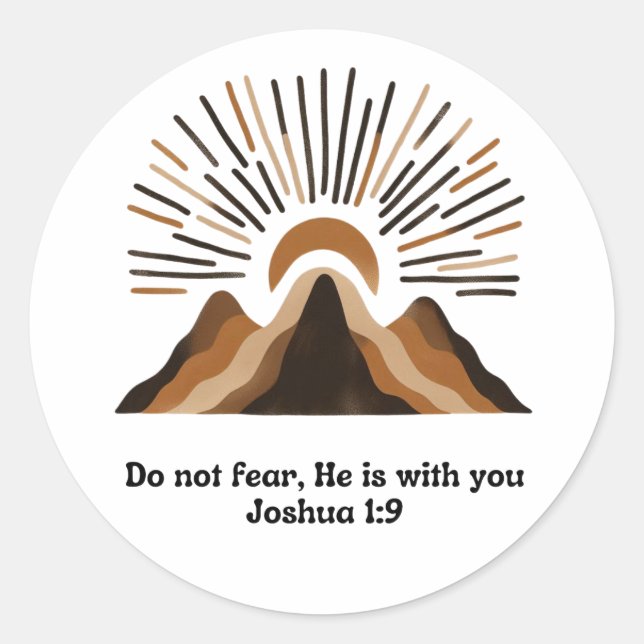 Adesivo Redondo God is with you – Joshua 1:9 | Boho mountains, min (Frente)