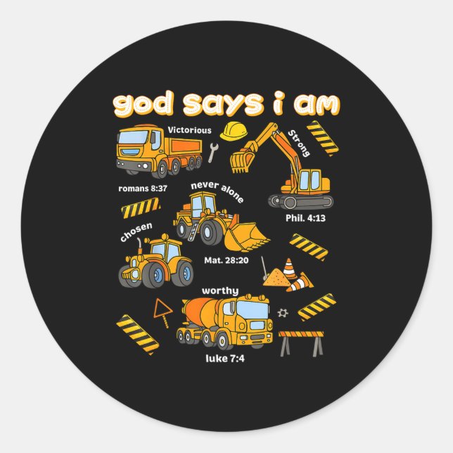 Adesivo Redondo God Says I Am Christian Bible Verses Boys Construc (Frente)