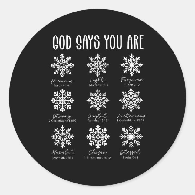 Adesivo Redondo God Says You Are Christian Snowflake Christmas Bib (Frente)