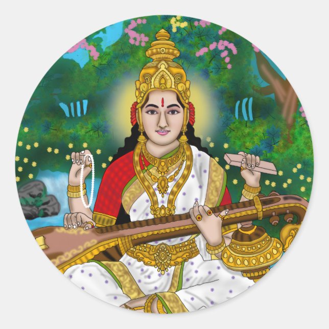 Adesivo Redondo Goddess Saraswati Sticker (Frente)