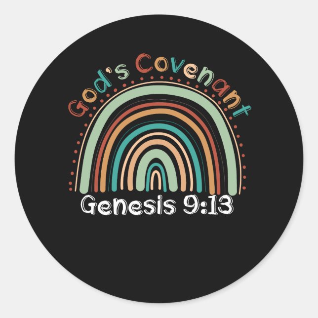 Adesivo Redondo Gods Covenant Boho Rainbow Genesis 9 13 Christian (Frente)