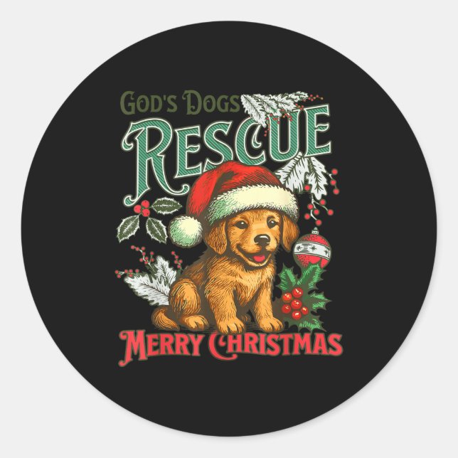 Adesivo Redondo God's Dogs Rescue Christmas Santa Golden Retriever (Frente)
