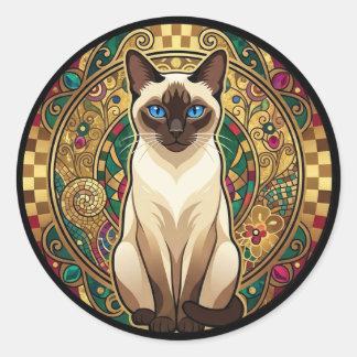 Adesivo Redondo Gold Art Nouveau Siamese Cat