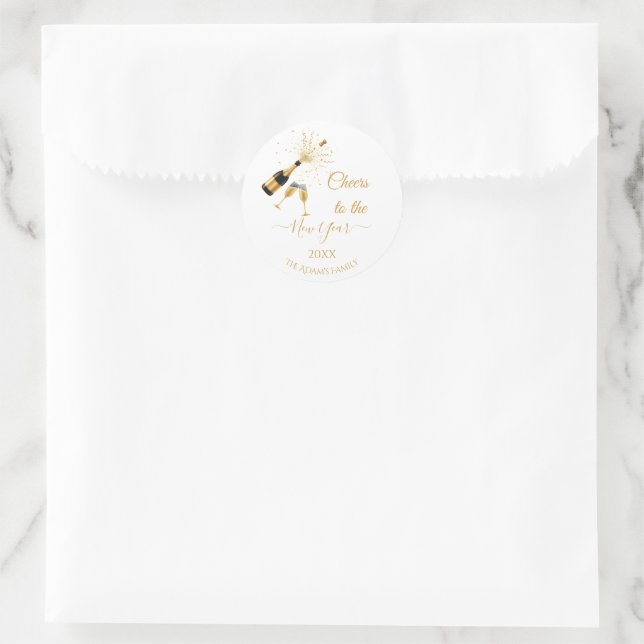 Adesivo Redondo  Gold Champagne Cheers New Year (Bolsa)