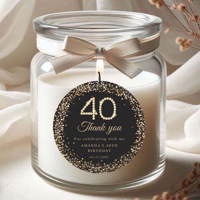 Adesivo Redondo Gold Diamonds 40th Birthday Thank you Sticker (Gold Diamonds 40th Birthday Party Thank you stickers)