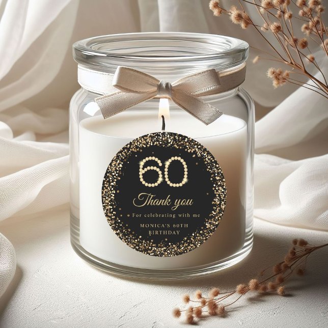 Adesivo Redondo Gold Diamonds 60th Birthday Thank you Sticker (Gold Diamonds 60th Birthday Thank you sticker)