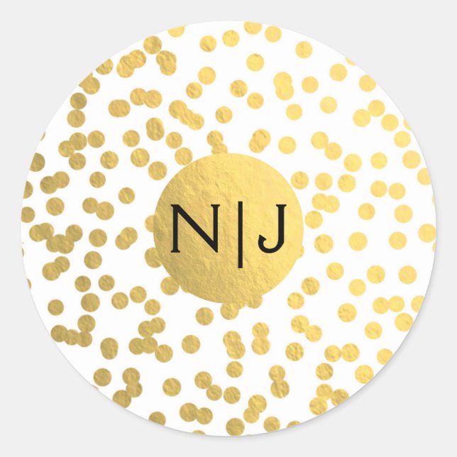 Adesivo Redondo Gold Foil Confetti Dots Glam Modern Wedn Favor (Frente)