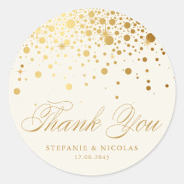 Adesivo Redondo Gold Foil Confetti Ivory Casamento Obrigado