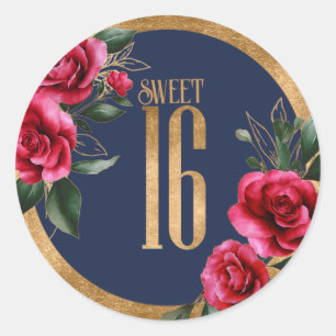 Adesivo Redondo Gold Foil Floral Sweet Sessenta Blue ID756